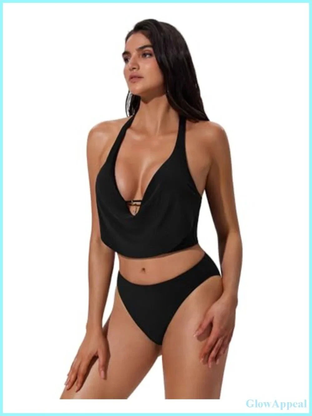 Sexy Halter Cowl Neck Bikini Set with Adjustable Straps and Zipper Detail